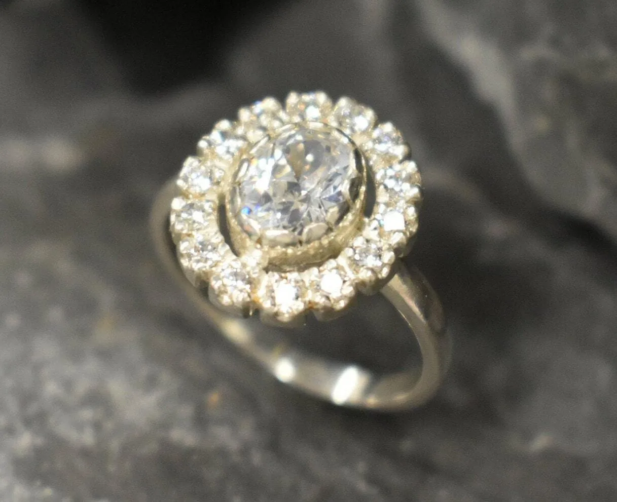 Dainty Victorian Ring - Created Diamond Ring, Silver Sparkly Ring