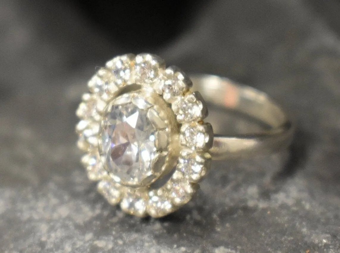 Dainty Victorian Ring - Created Diamond Ring, Silver Sparkly Ring