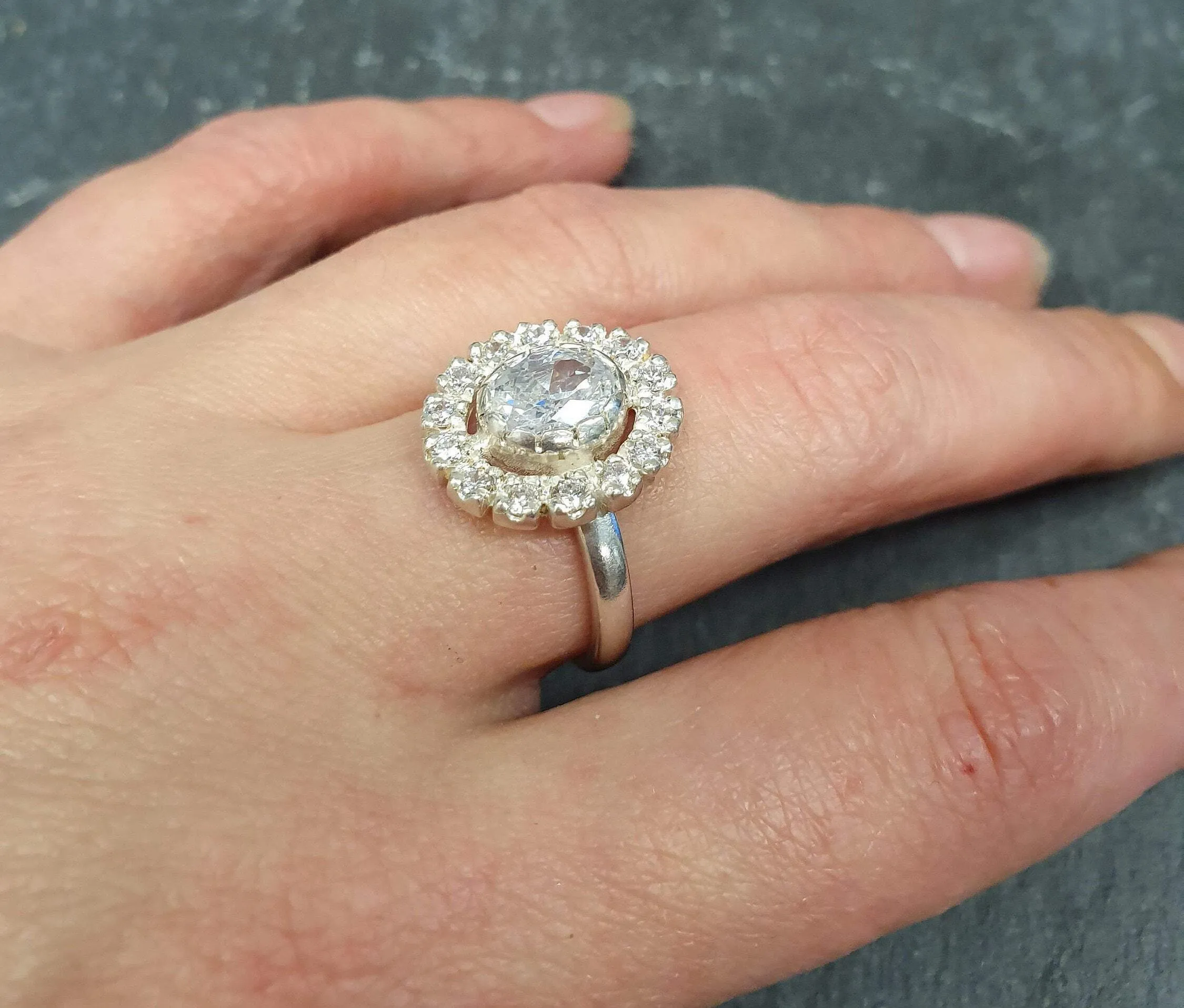 Dainty Victorian Ring - Created Diamond Ring, Silver Sparkly Ring