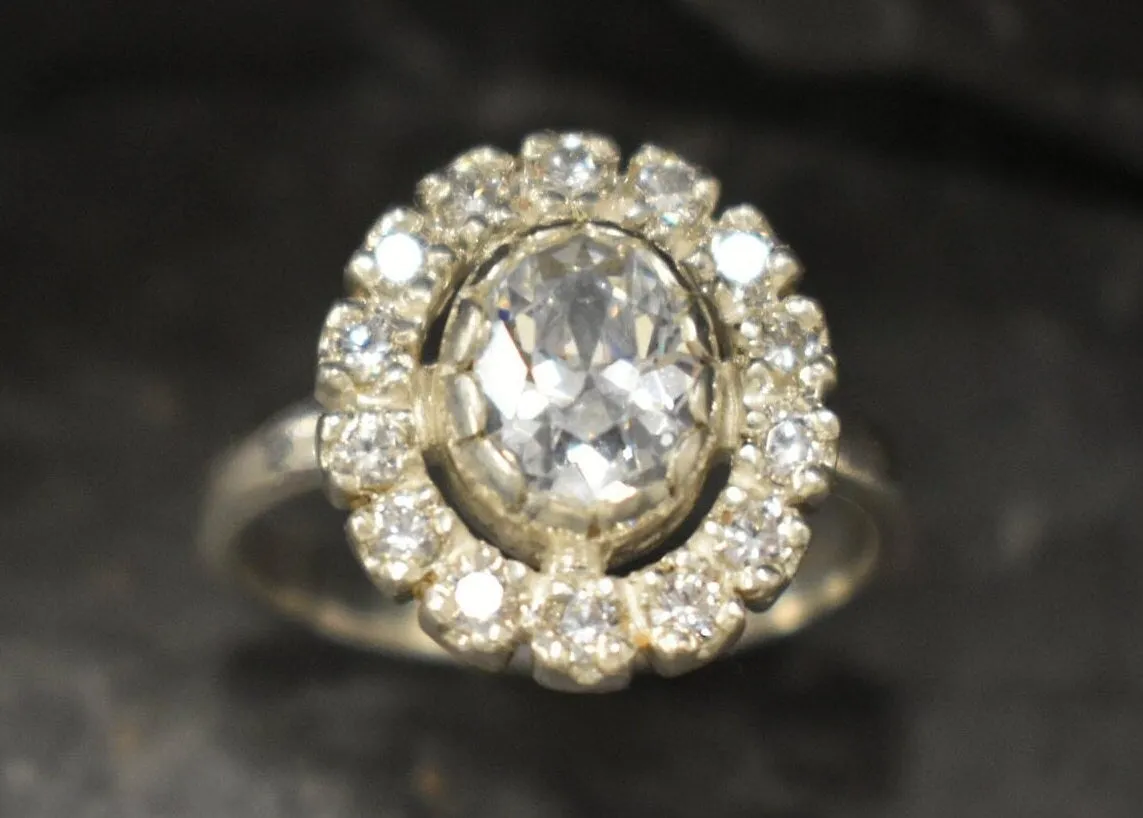 Dainty Victorian Ring - Created Diamond Ring, Silver Sparkly Ring