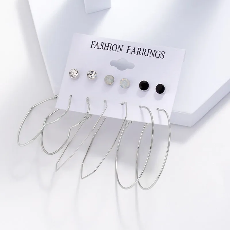 DEANWANGKT 6Pairs Punk Metal Pearls Big Hoop Earrings for Women Bohomia Gold Color Chain Circle Geometric Drop Earring Fashion Jewelry