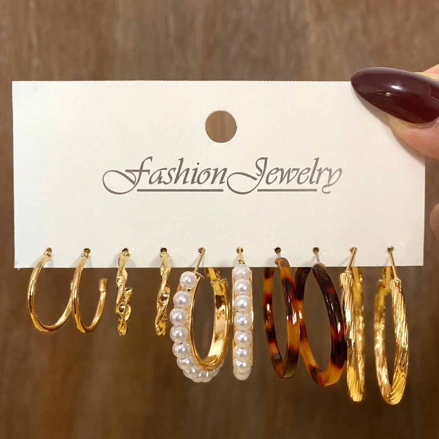 DEANWANGKT 6Pairs Punk Metal Pearls Big Hoop Earrings for Women Bohomia Gold Color Chain Circle Geometric Drop Earring Fashion Jewelry