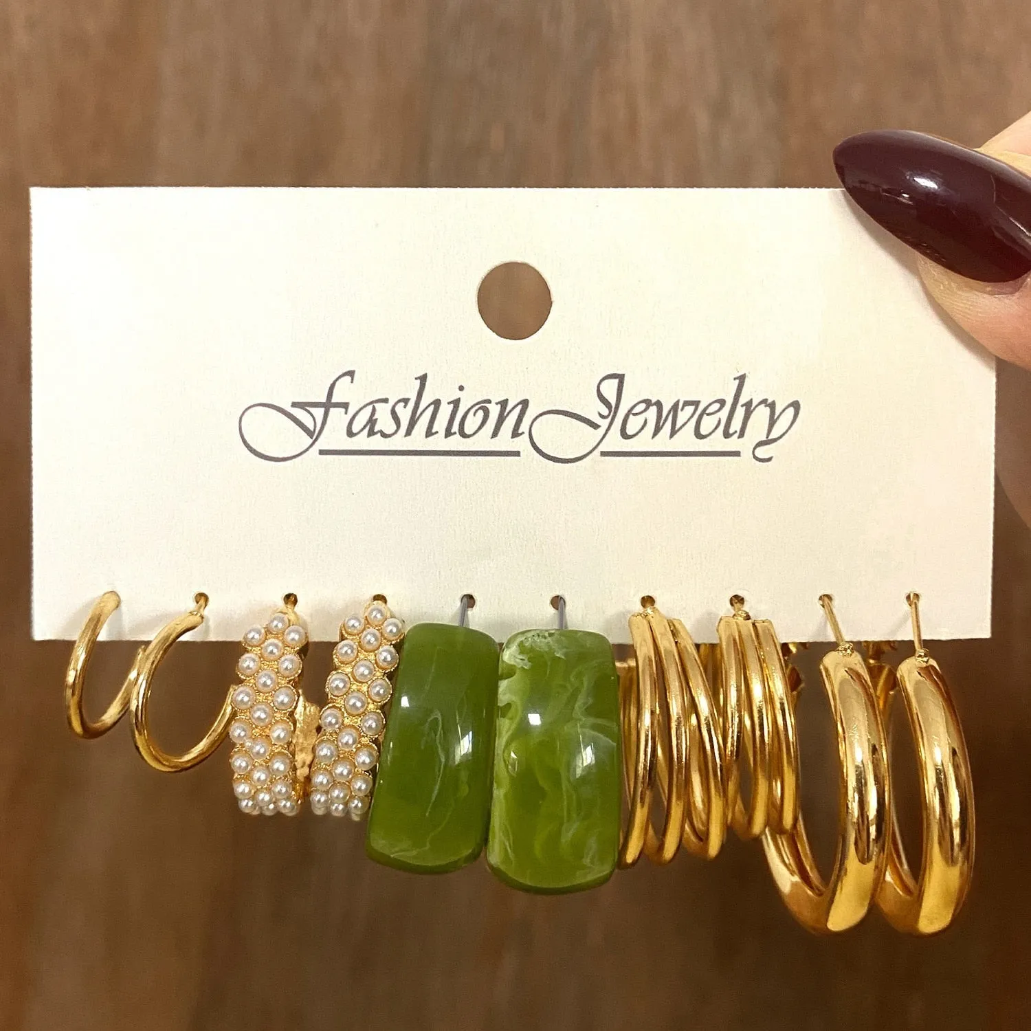 DEANWANGKT 6Pairs Punk Metal Pearls Big Hoop Earrings for Women Bohomia Gold Color Chain Circle Geometric Drop Earring Fashion Jewelry
