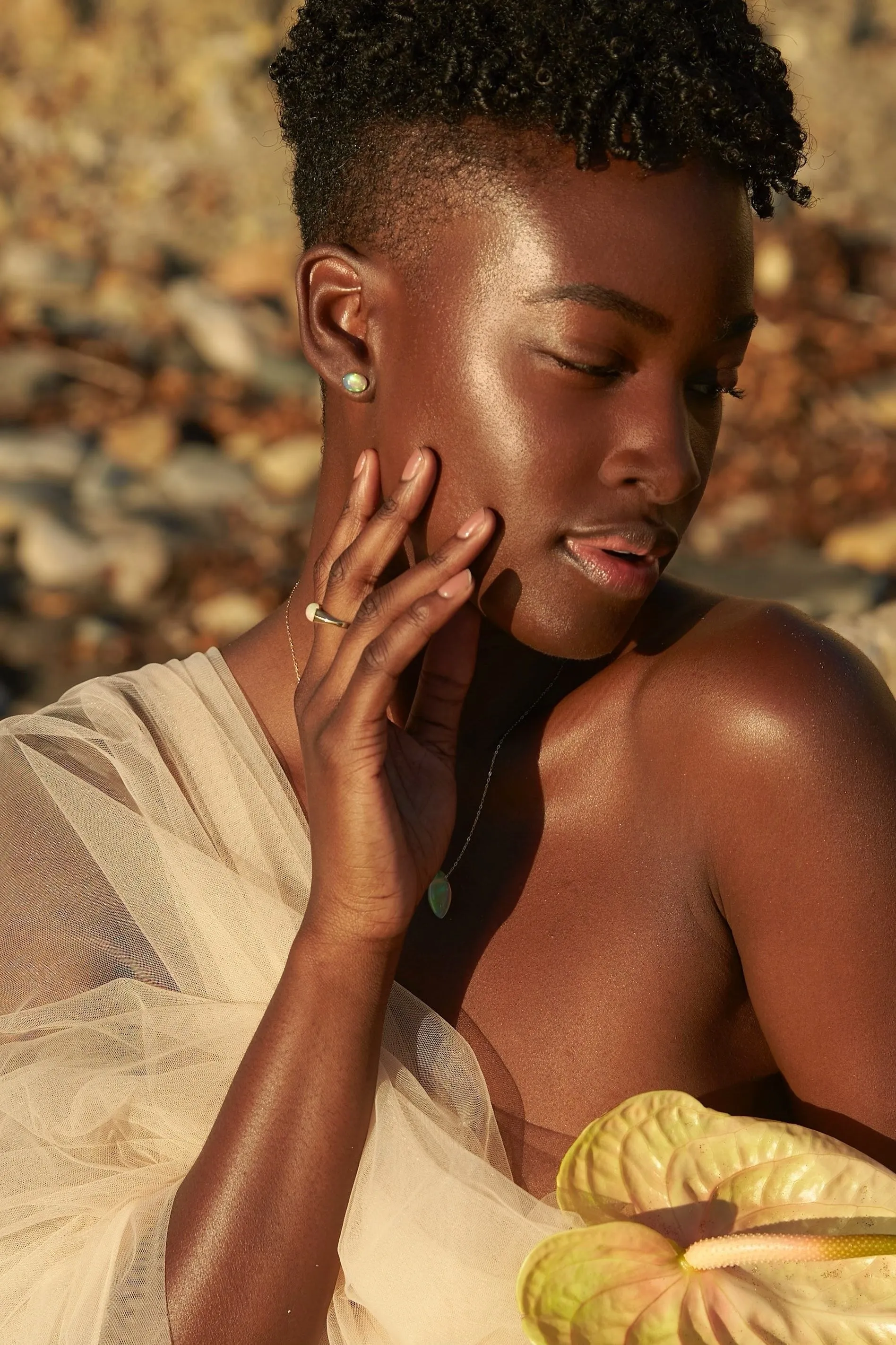 Ethiopian Opal 14 Karat Solid Yellow Gold Stud Earrings
