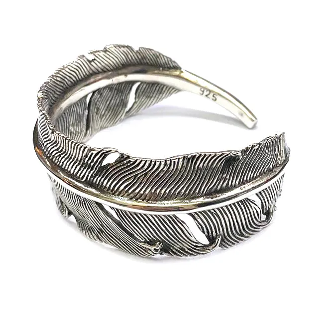Feather silver bangle