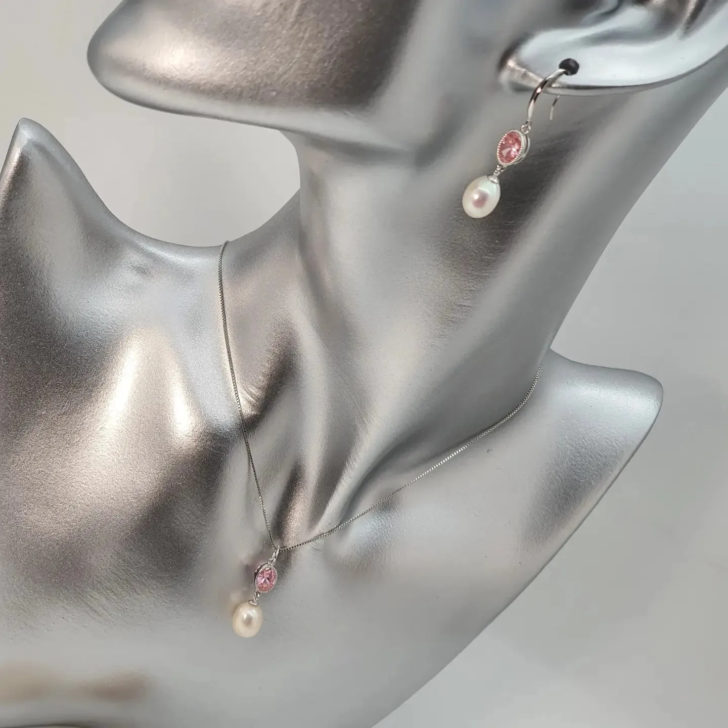 Freshwater Cultured Pearl Pink Set, Sterling silver