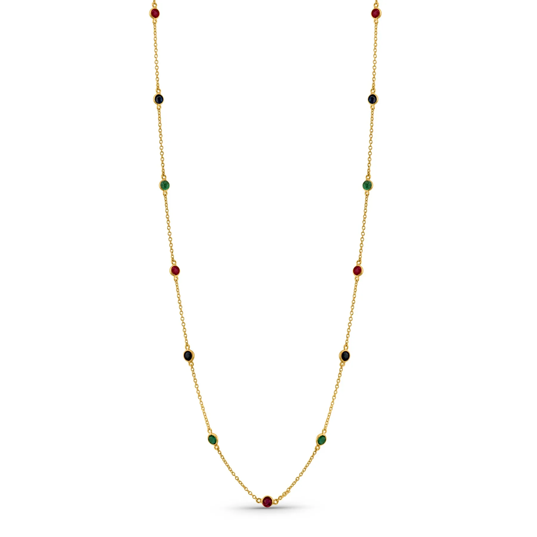 Gemstone Station Necklace In 18K Yellow Gold - Rounds