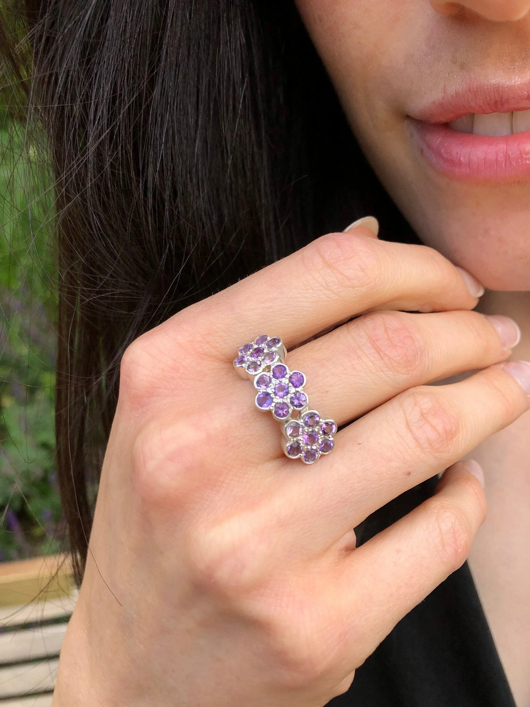 Genuine Amethyst Ring - Purple Flower Ring - February Birthstone Floral Ring