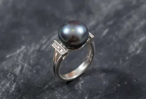 Genuine Pearl Ring - Black Pearl Ring, June Birthstone Ring