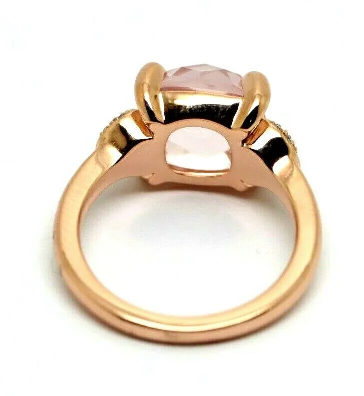 Genuine Solid 9ct375 Rose Gold Rose Quartz Faceted Cushion Stone Diamond Ring, Size K