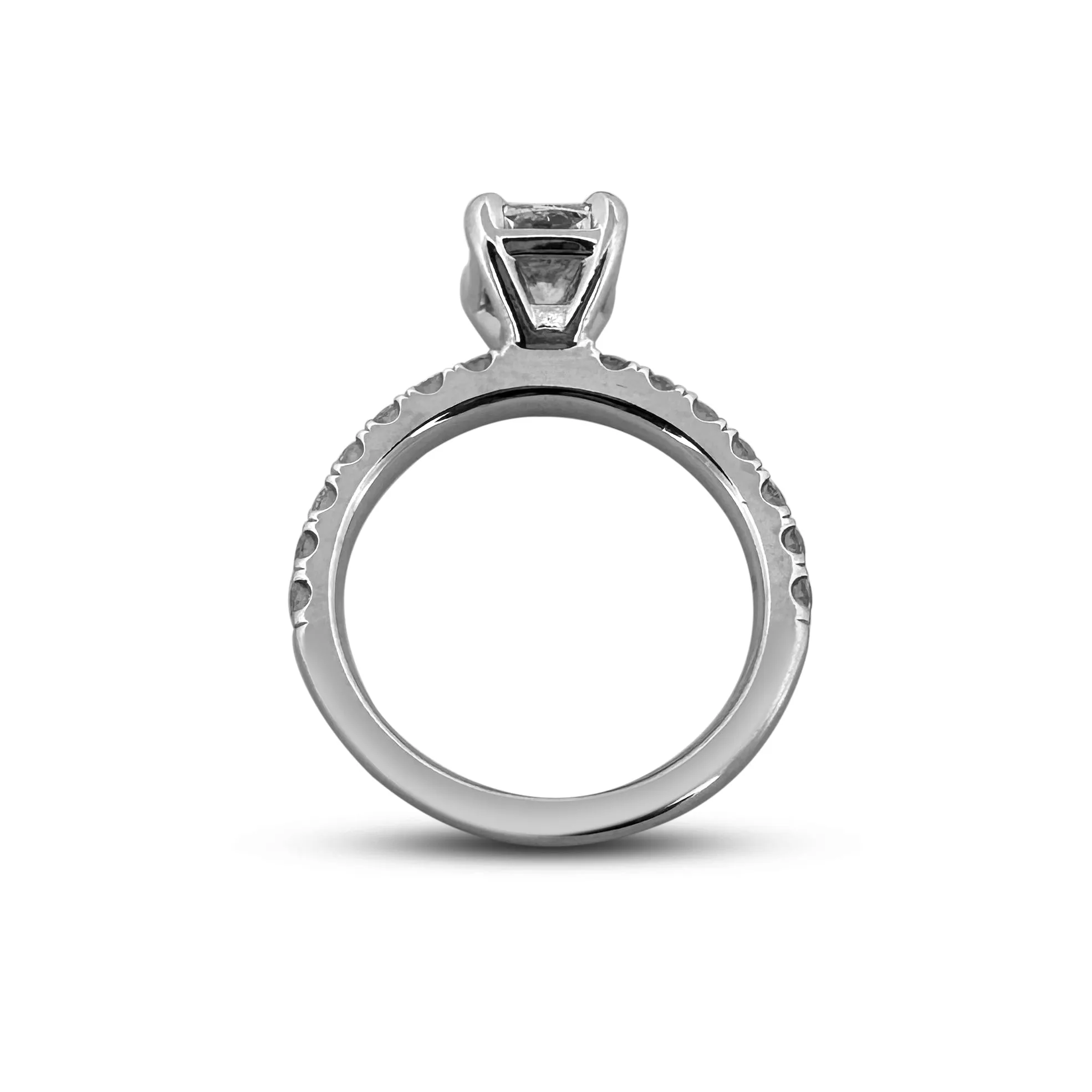 GIA Graded 1.35ctw Cushion Cut with Round Brilliant Natural Diamond Engagement Ring in 14k White Gold