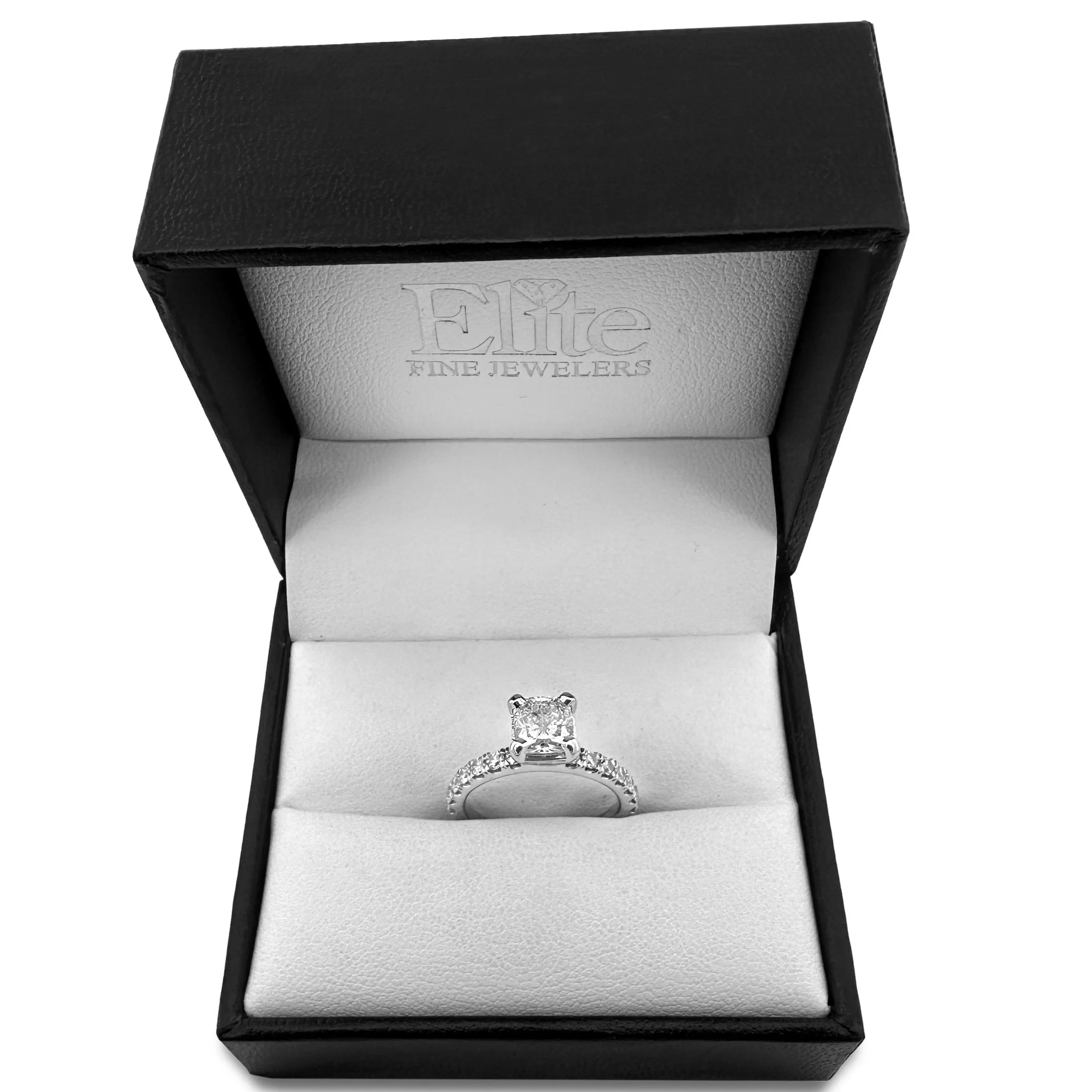 GIA Graded 1.35ctw Cushion Cut with Round Brilliant Natural Diamond Engagement Ring in 14k White Gold