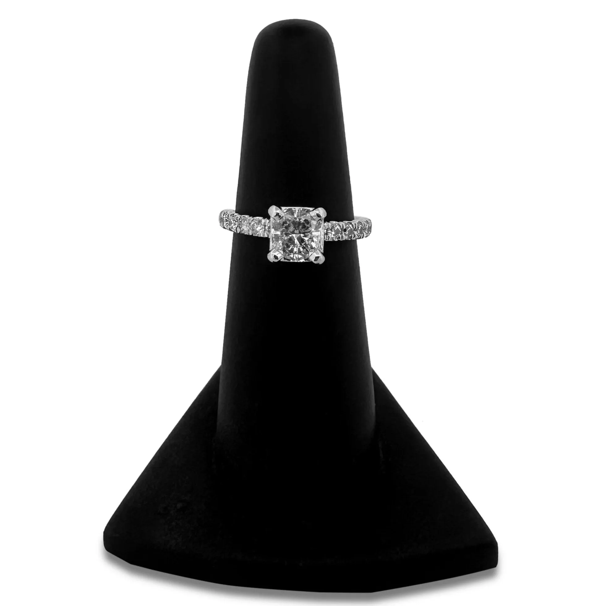GIA Graded 1.35ctw Cushion Cut with Round Brilliant Natural Diamond Engagement Ring in 14k White Gold