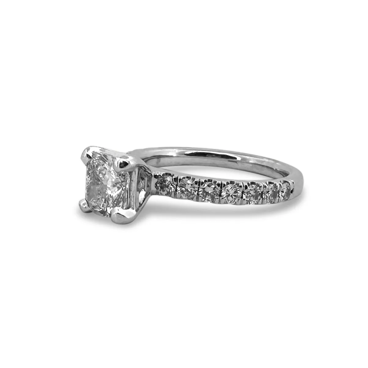 GIA Graded 1.35ctw Cushion Cut with Round Brilliant Natural Diamond Engagement Ring in 14k White Gold