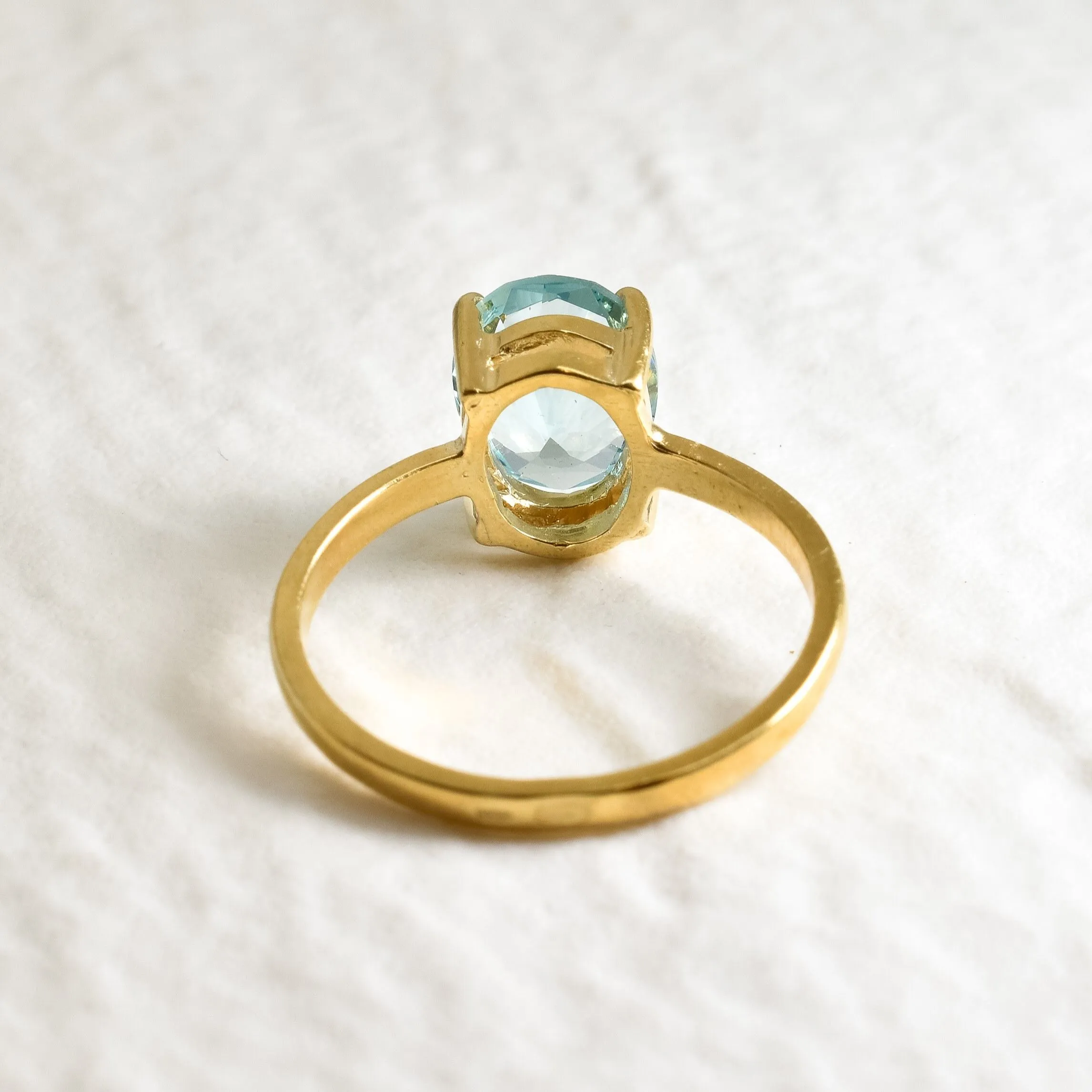 Gold Aquamarine Ring - Oval Aquamarine Ring, Blue Solitaire Ring