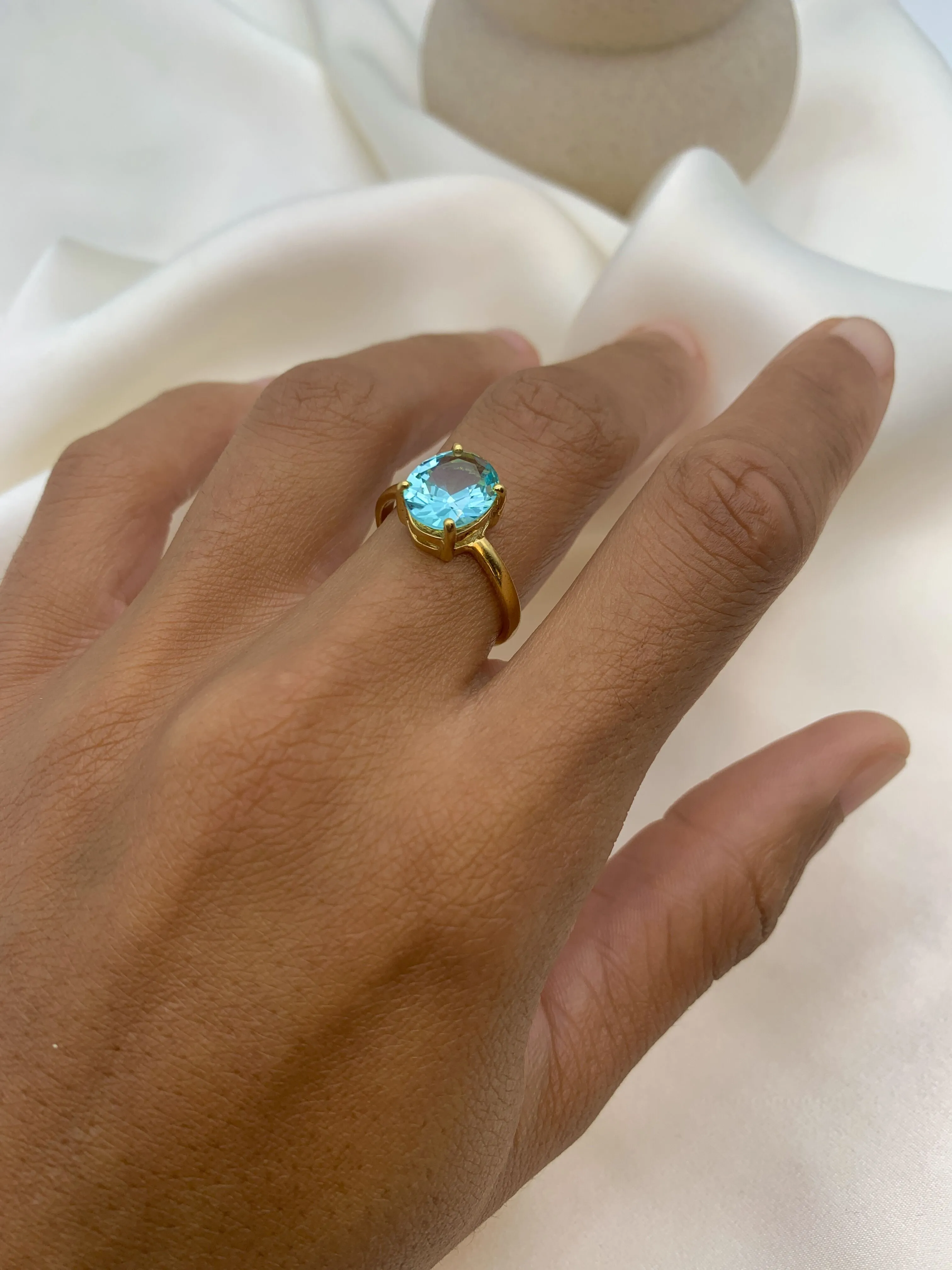 Gold Aquamarine Ring - Oval Aquamarine Ring, Blue Solitaire Ring