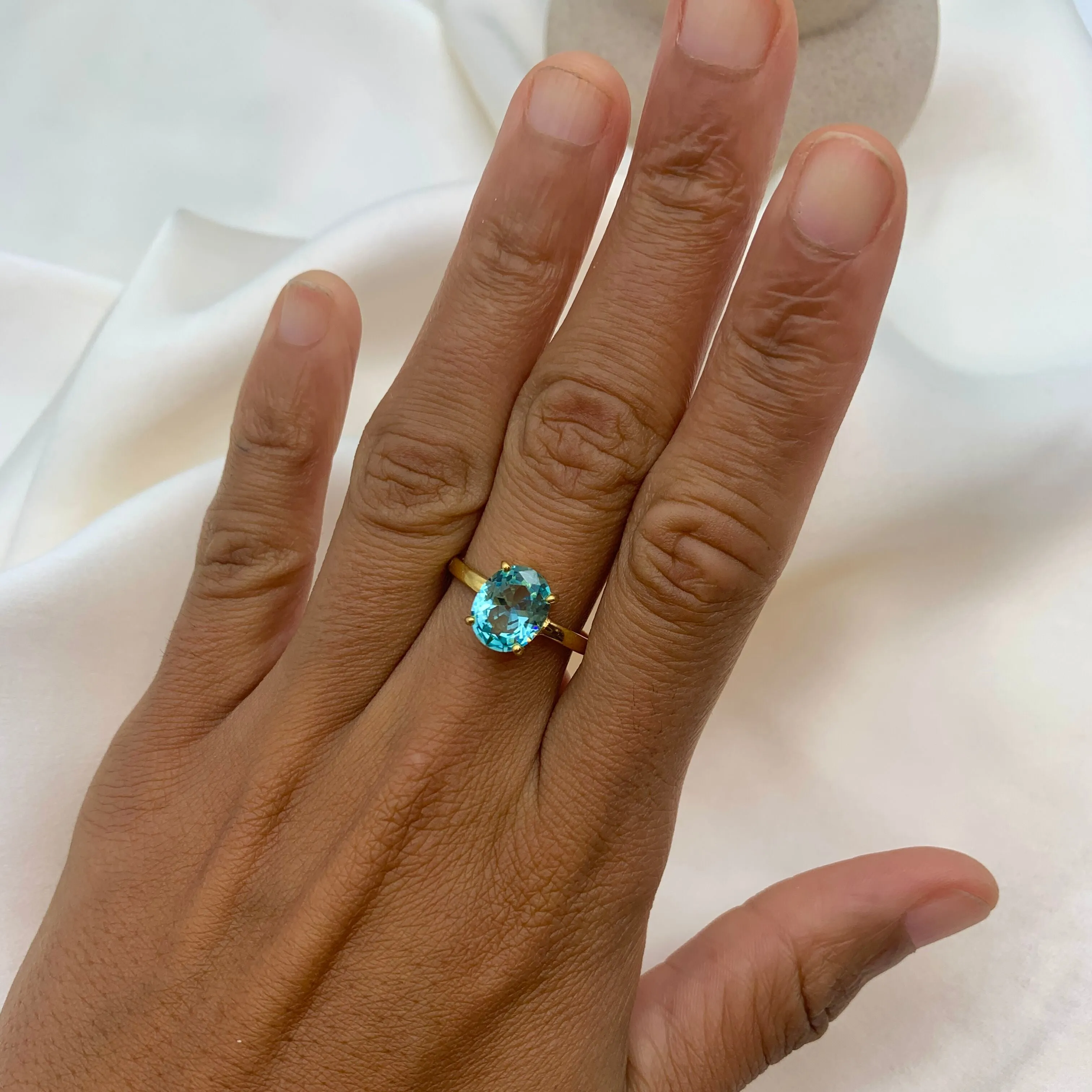 Gold Aquamarine Ring - Oval Aquamarine Ring, Blue Solitaire Ring
