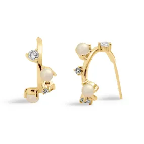 Halo Pearl Cubic Zirconia & Pearl Hoop Gold Plated Earrings 8110