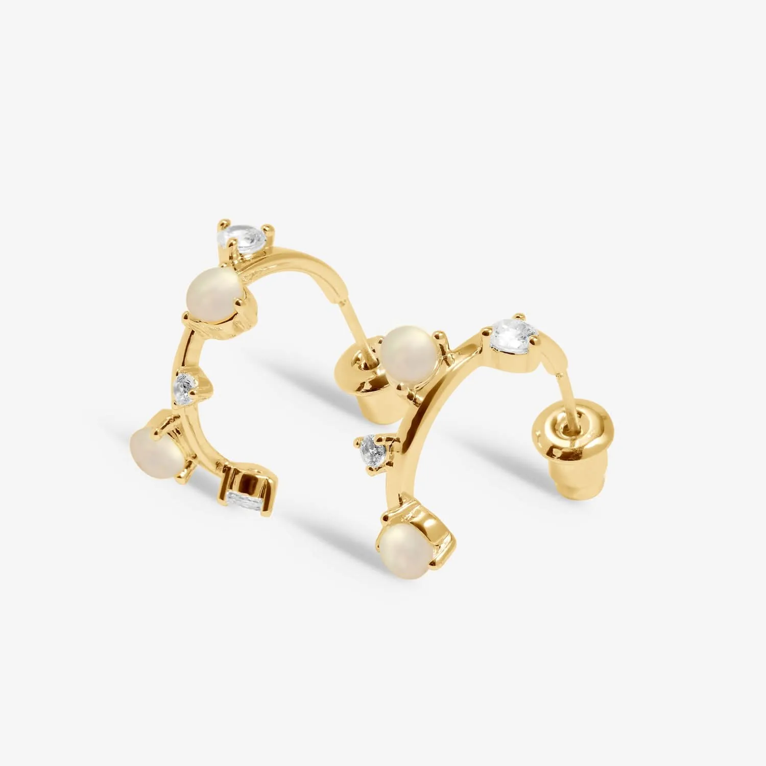 Halo Pearl Cubic Zirconia & Pearl Hoop Gold Plated Earrings 8110