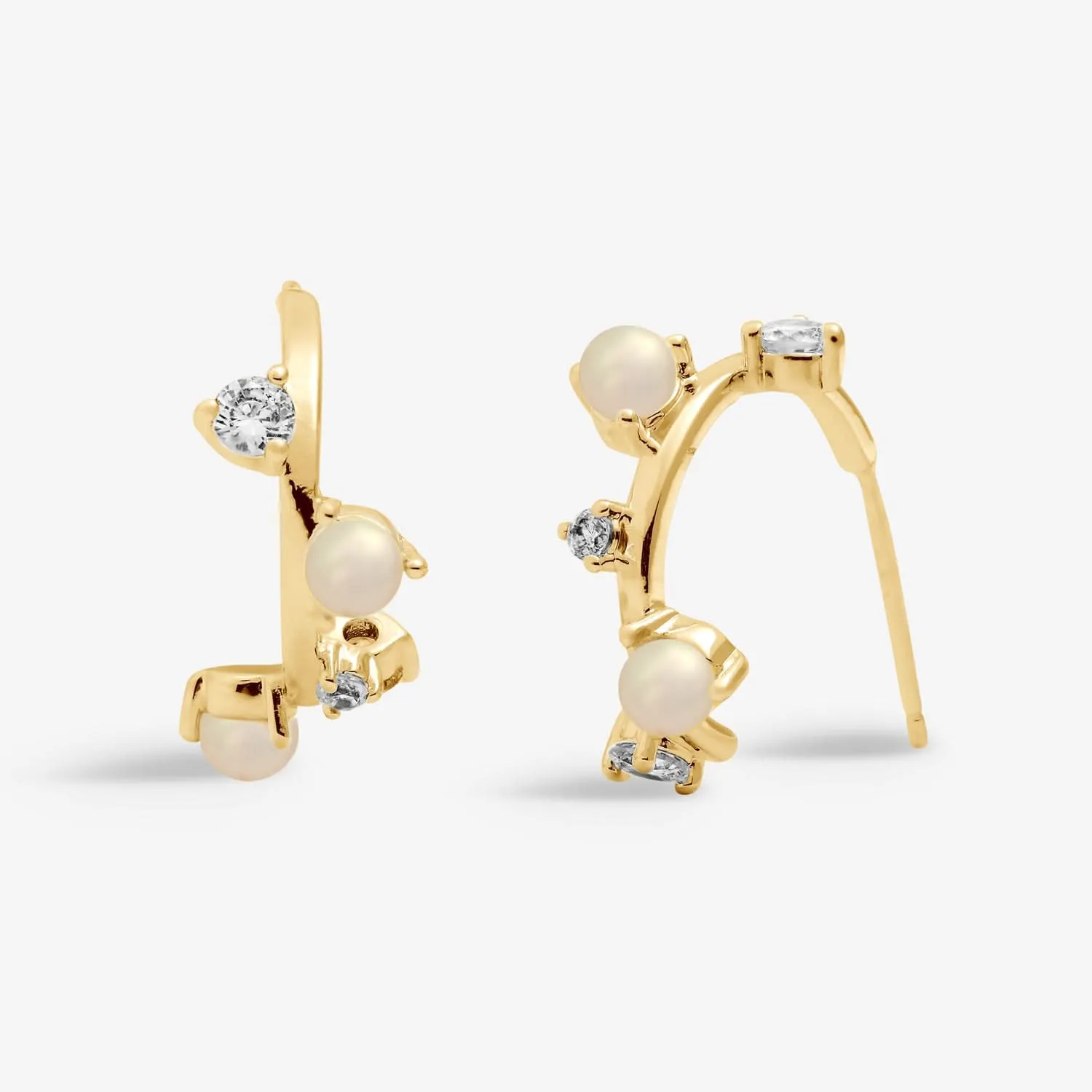 Halo Pearl Cubic Zirconia & Pearl Hoop Gold Plated Earrings 8110