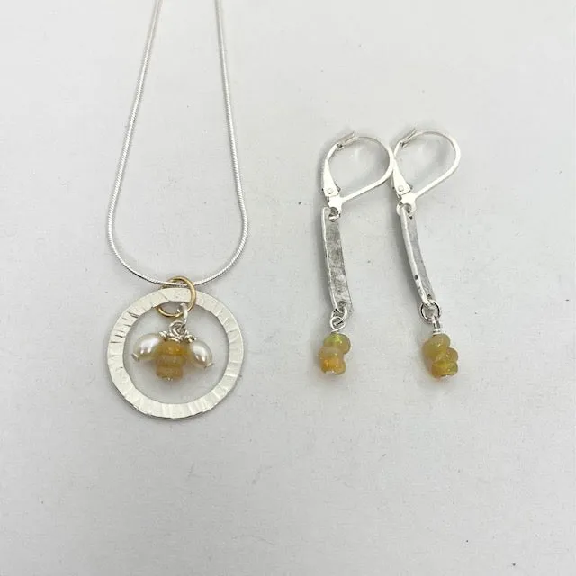 Hammered Birch with mini Opals Earrings