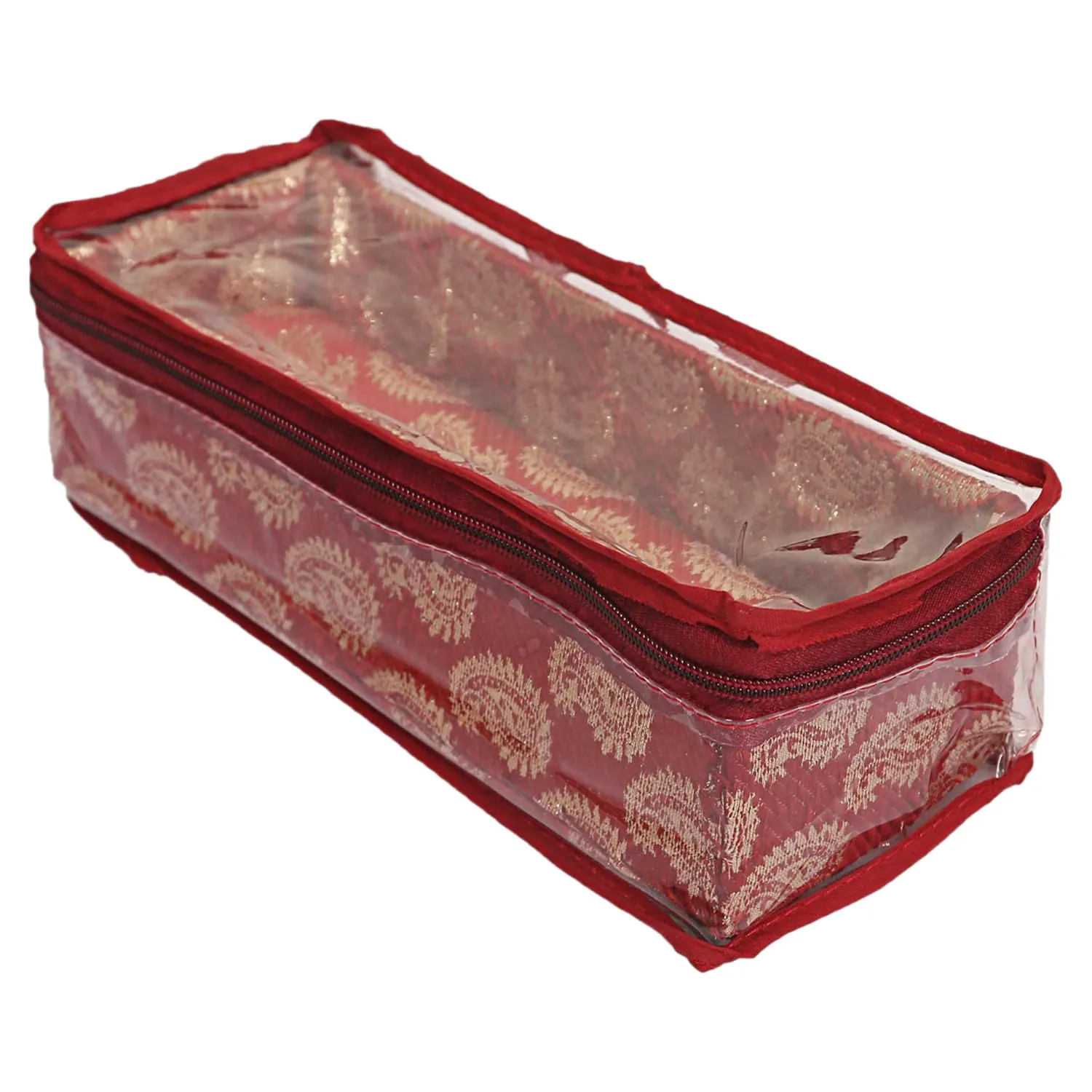 Heart Home Multipurpose Teardrop Pattern Laminated 1 Rod Bangle Box/Organizer/Case With Tranasparent Top (Red)-47HH0481
