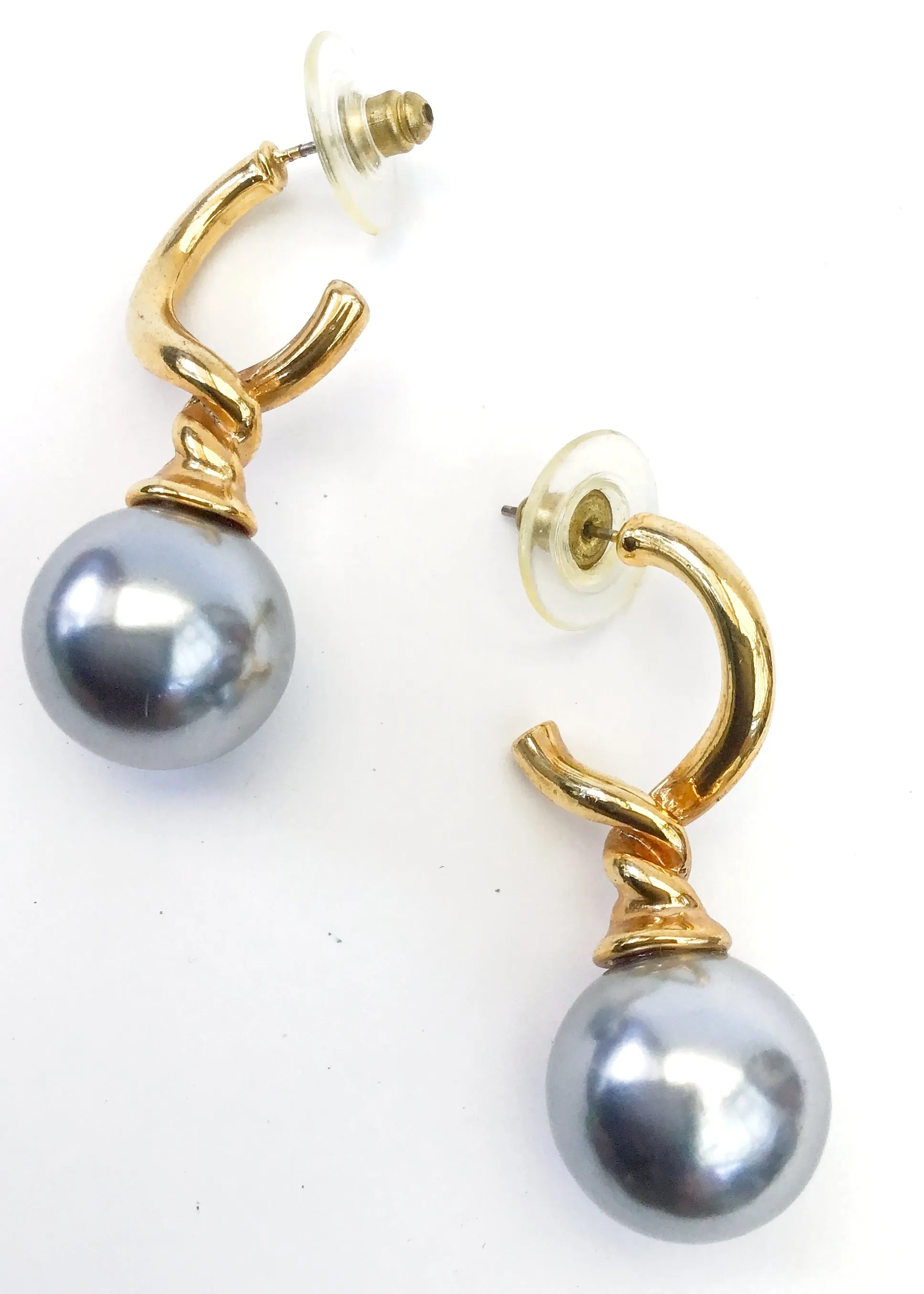 Huge Statement Vintage Faux Grey Pearl Stud Earrings