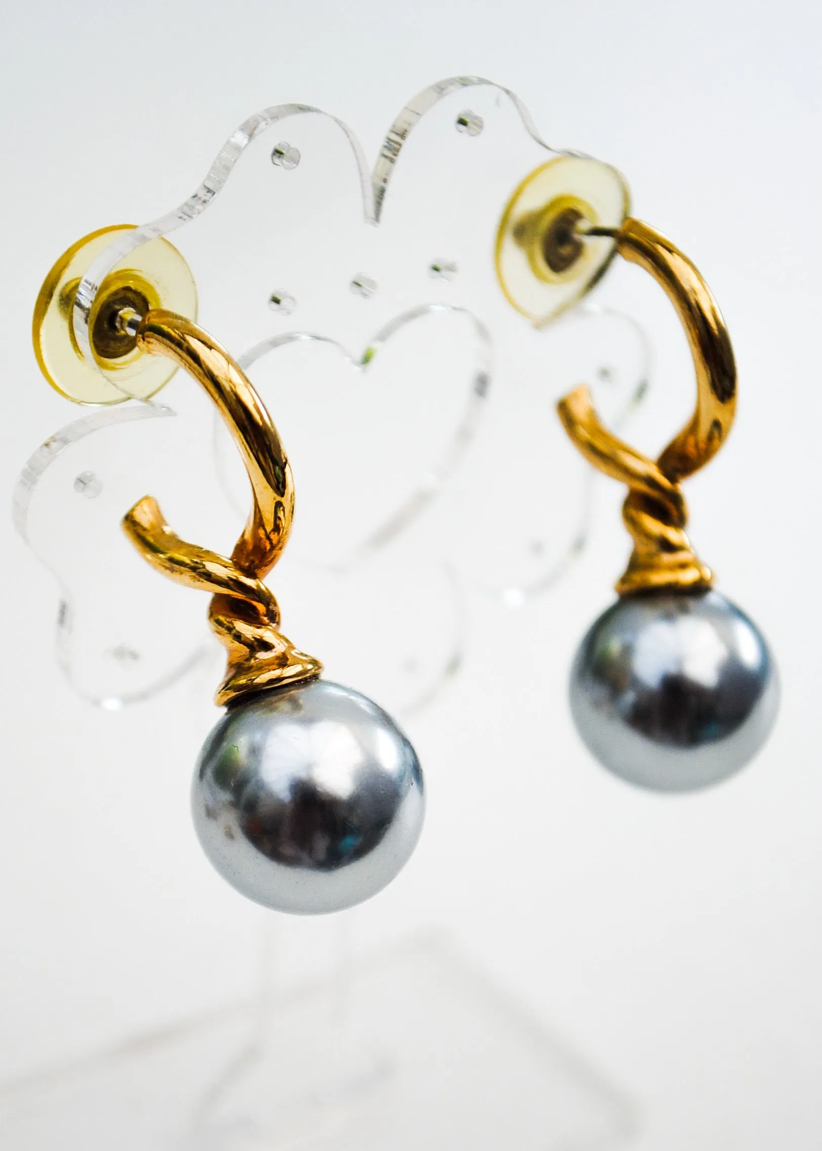 Huge Statement Vintage Faux Grey Pearl Stud Earrings