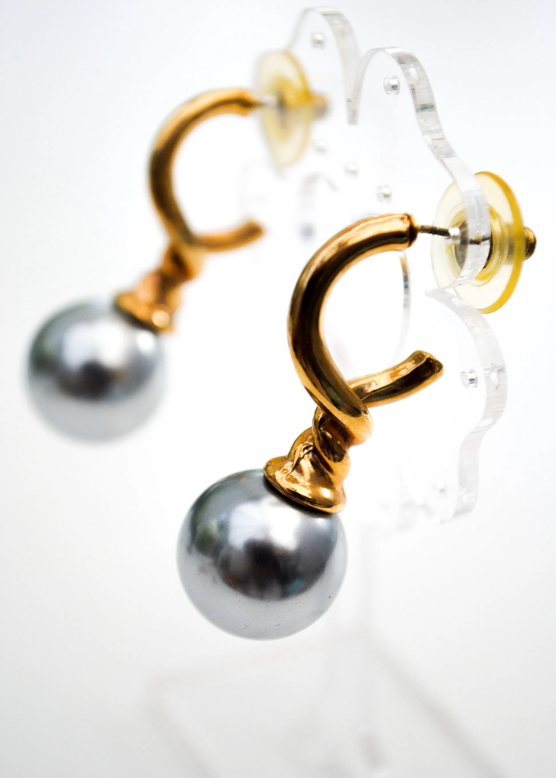 Huge Statement Vintage Faux Grey Pearl Stud Earrings
