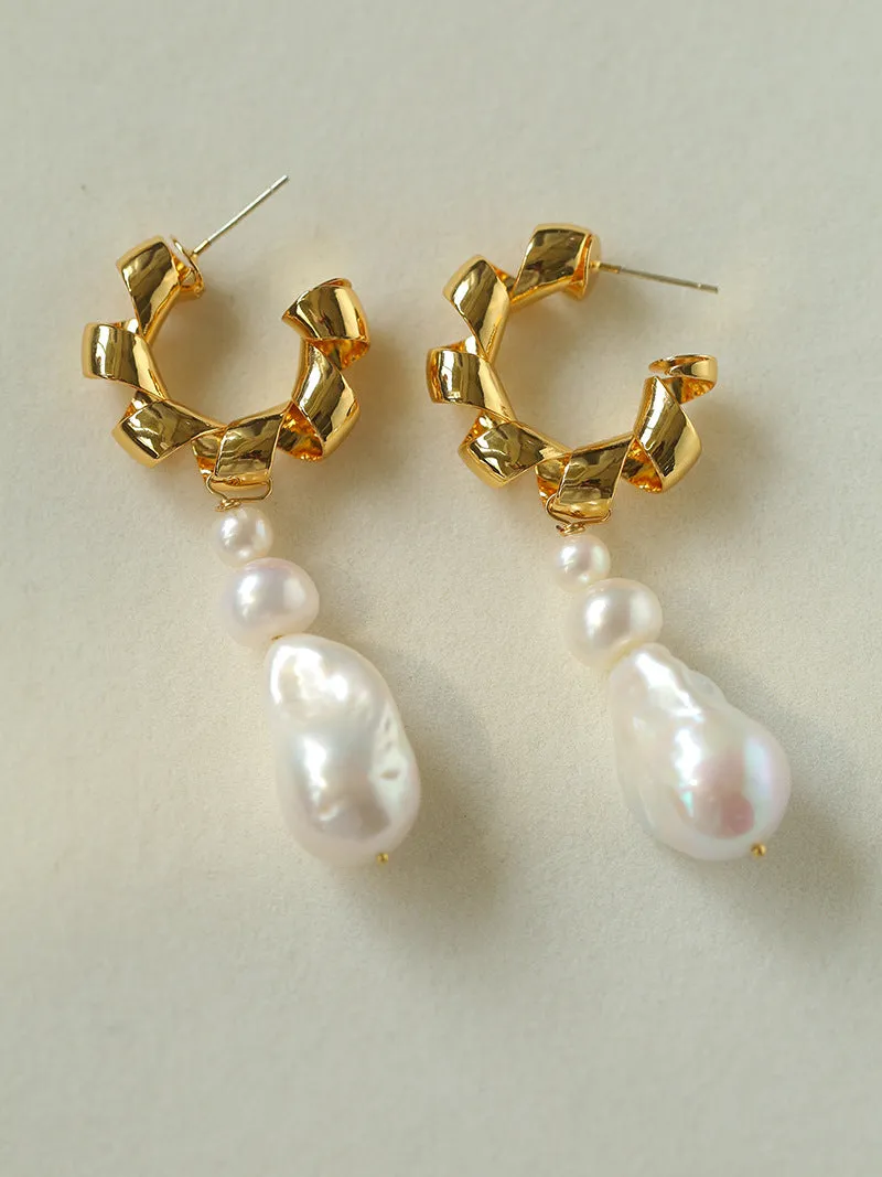 Irregular Geometric Baroque Pearl Long Earrings
