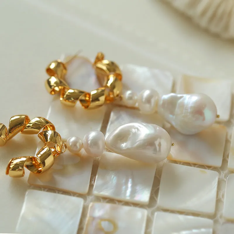 Irregular Geometric Baroque Pearl Long Earrings