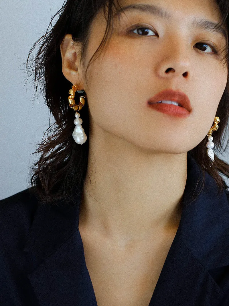 Irregular Geometric Baroque Pearl Long Earrings