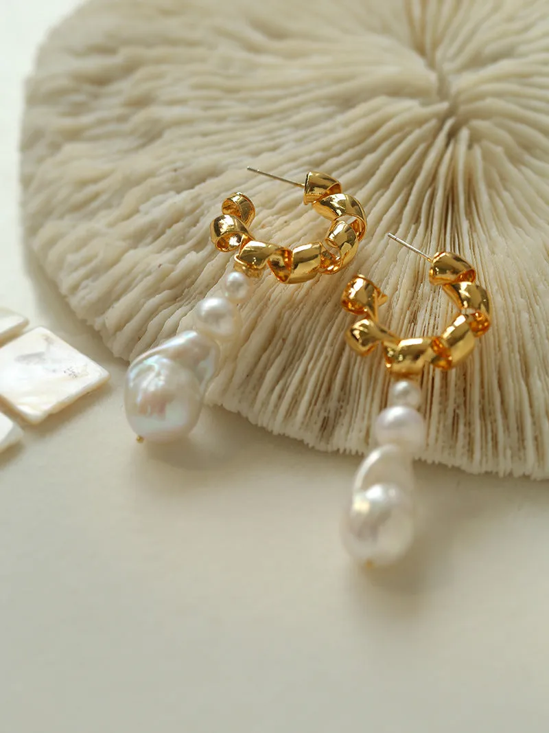 Irregular Geometric Baroque Pearl Long Earrings