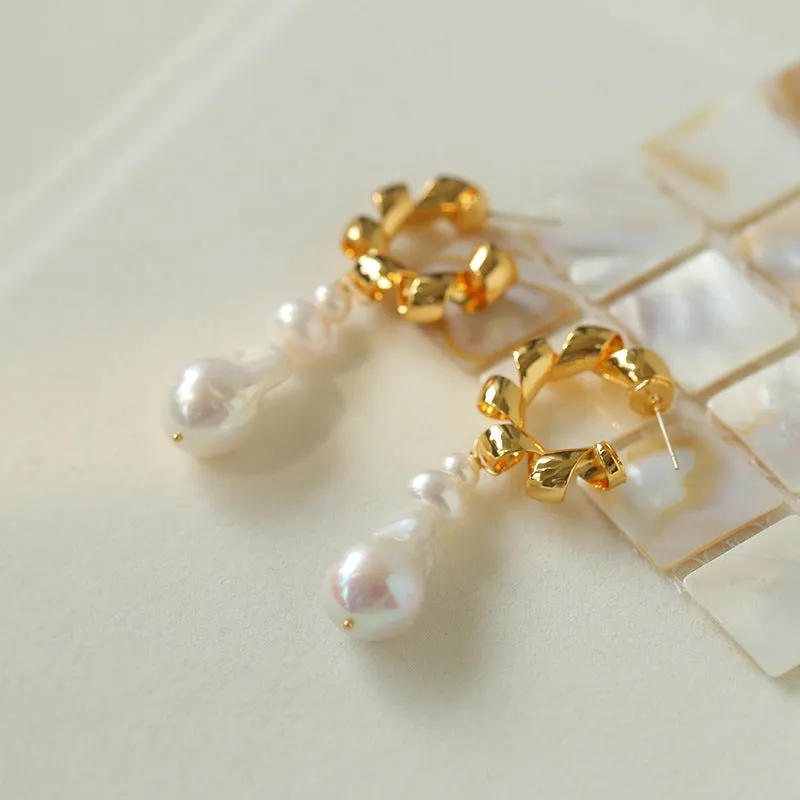 Irregular Geometric Baroque Pearl Long Earrings