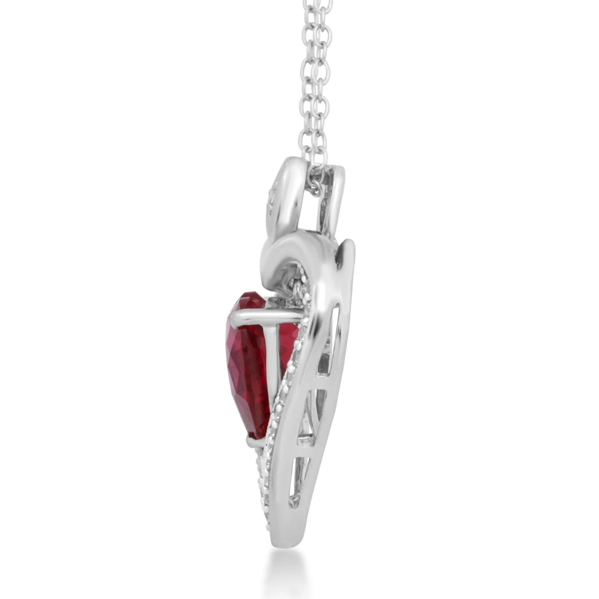 Jewelili Sterling Silver with Created Ruby and Created White Sapphire Pendant Necklace
