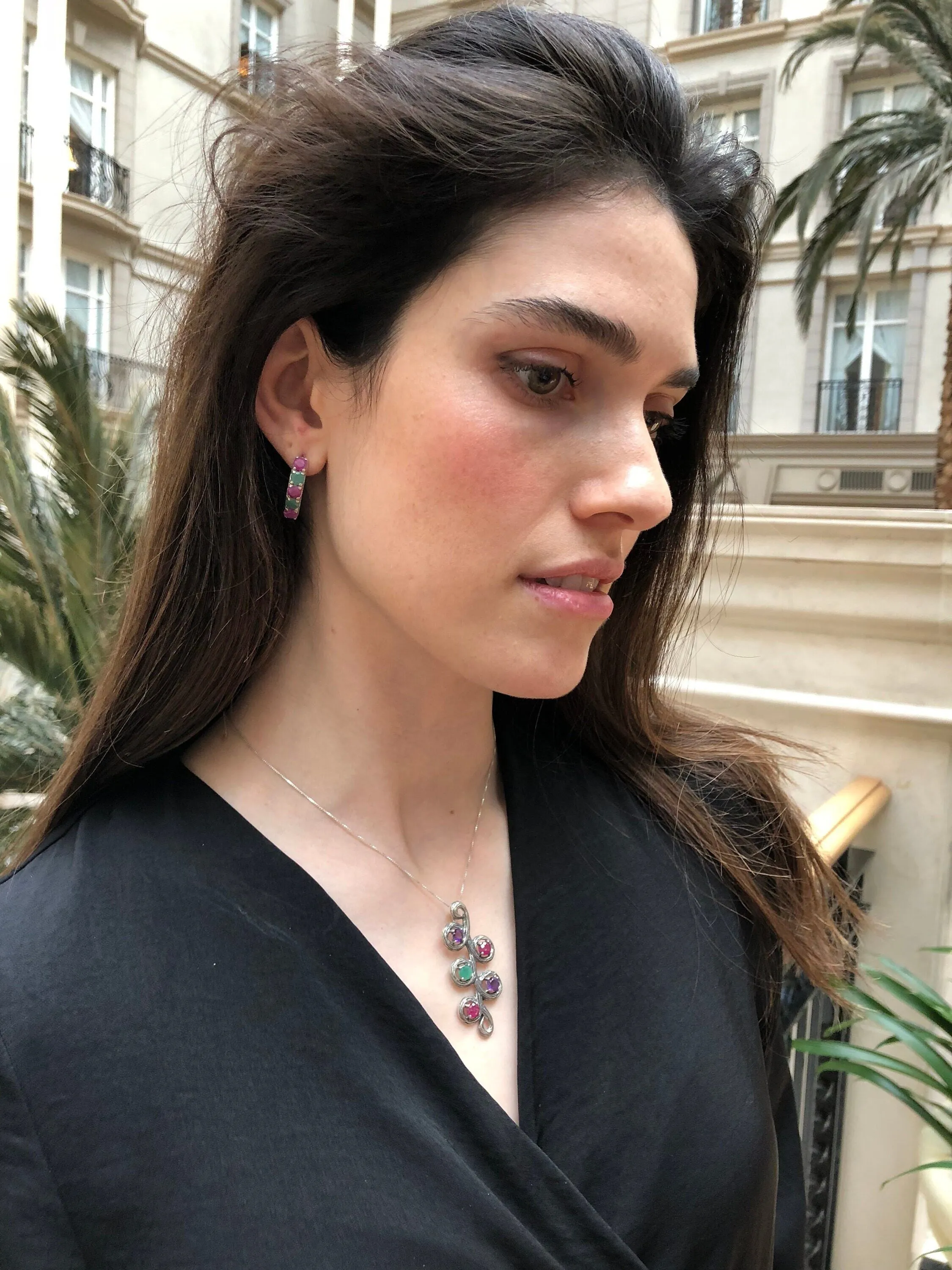 Large Leaf Pendant - Natural Ruby Necklace - Natural Emerald Pendant