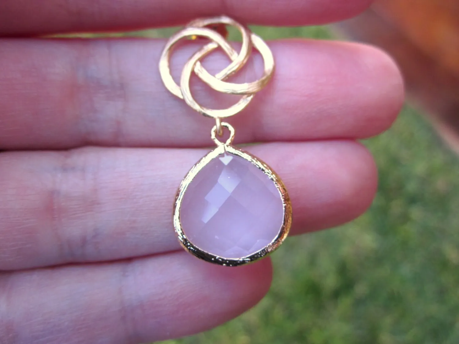 Large Pink Opal Earrings Gold Pinwheel Rose - Sterling Silver Post - Bridesmaid Earrings - Wedding Earrings - Wedding Jewelry