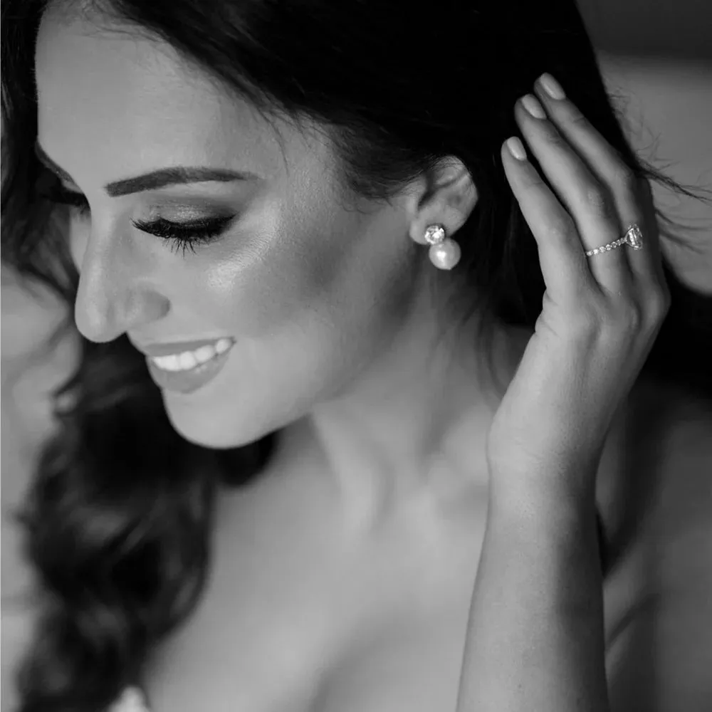 Leah Double Pearl - Swarovski Pearl Bridal Stud Earrings - Rhodium Plated