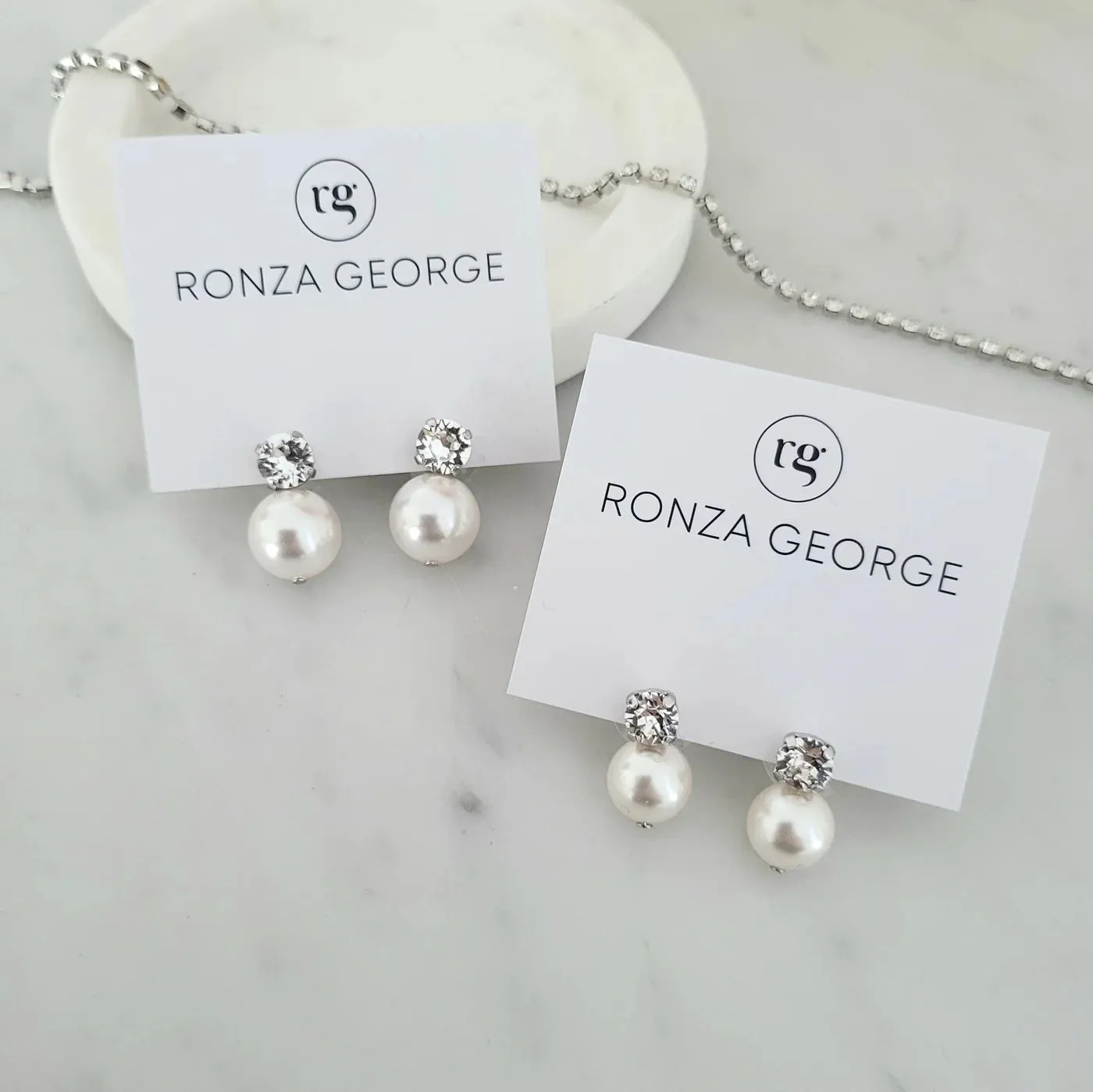 Leah Double Pearl - Swarovski Pearl Bridal Stud Earrings - Rhodium Plated