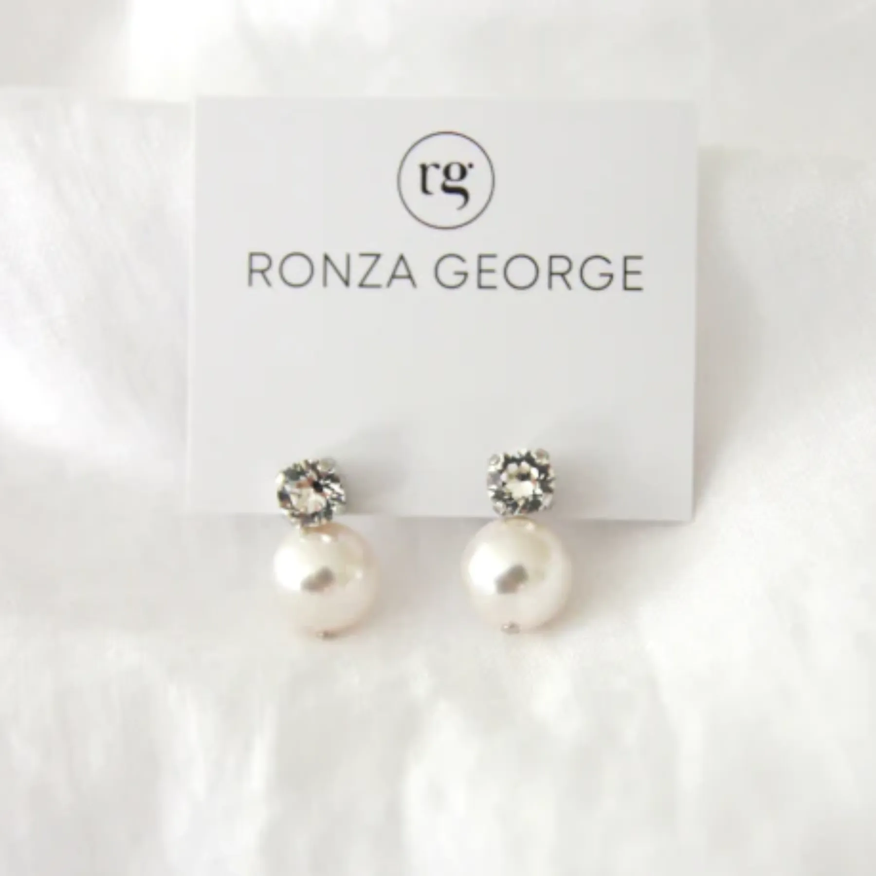 Leah Double Pearl - Swarovski Pearl Bridal Stud Earrings - Rhodium Plated