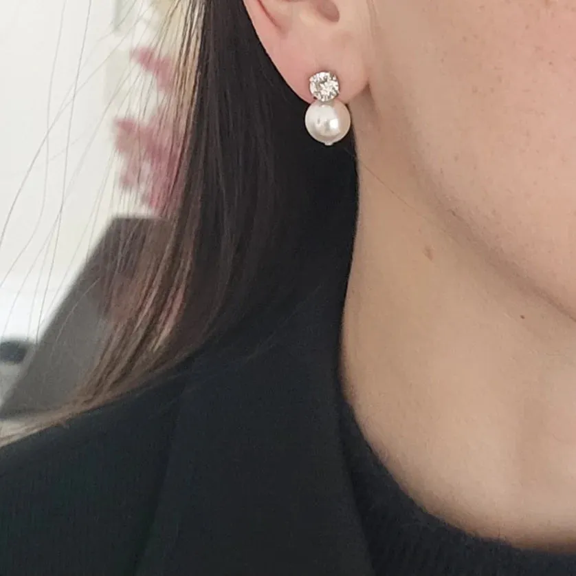 Leah Petite - Swarovski Crystal and Pearl Bridal Stud Earrings 10mm - Rhodium Plated