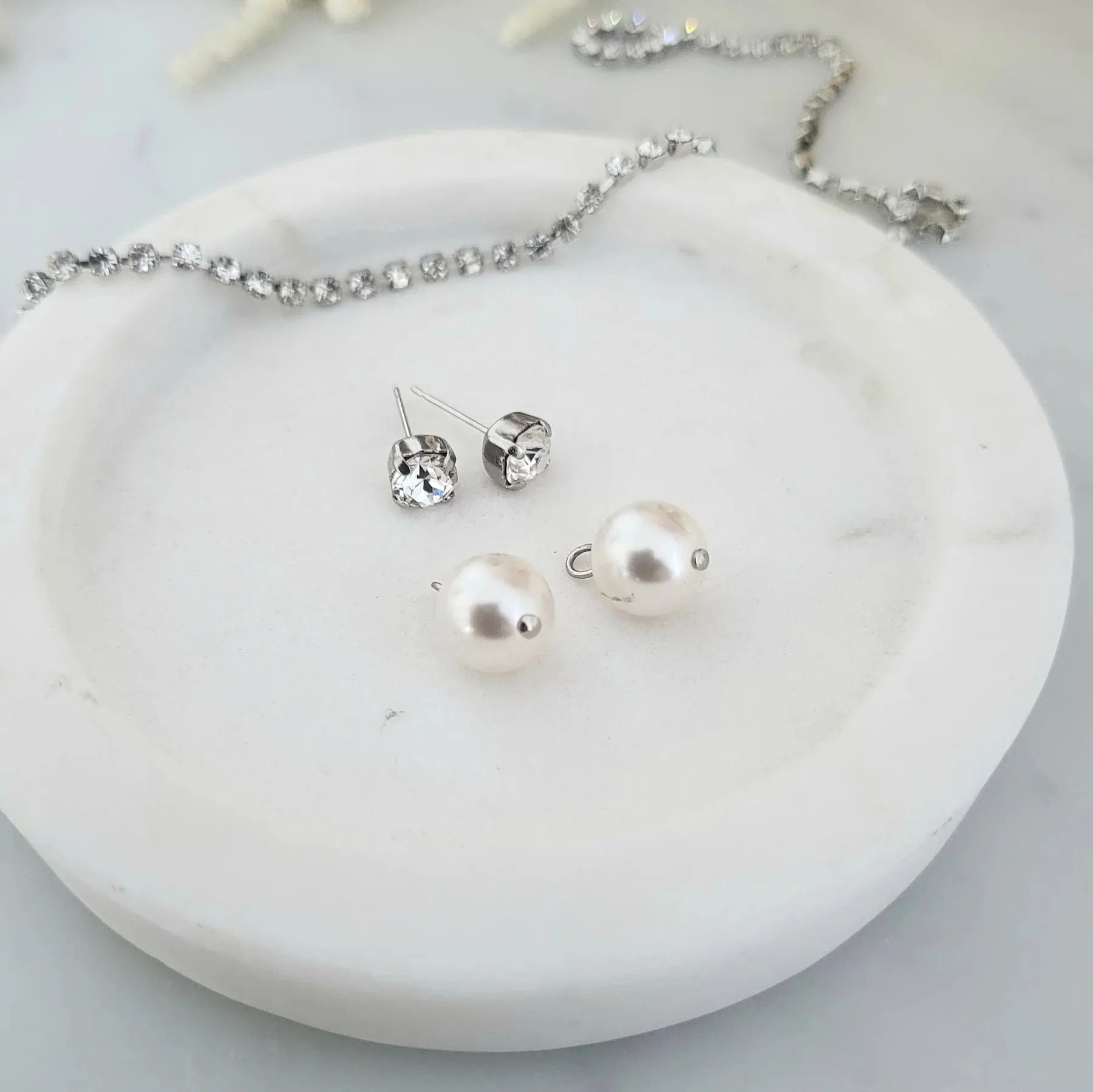 Leah Petite - Swarovski Crystal and Pearl Bridal Stud Earrings 10mm - Rhodium Plated