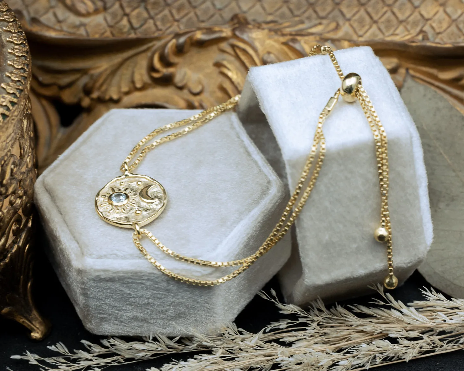 LUNA BRACELET - 18K GOLD VERMEIL BRACELET WITH A BLUE TOPAZ ACCENT - BY JORGE REVILLA