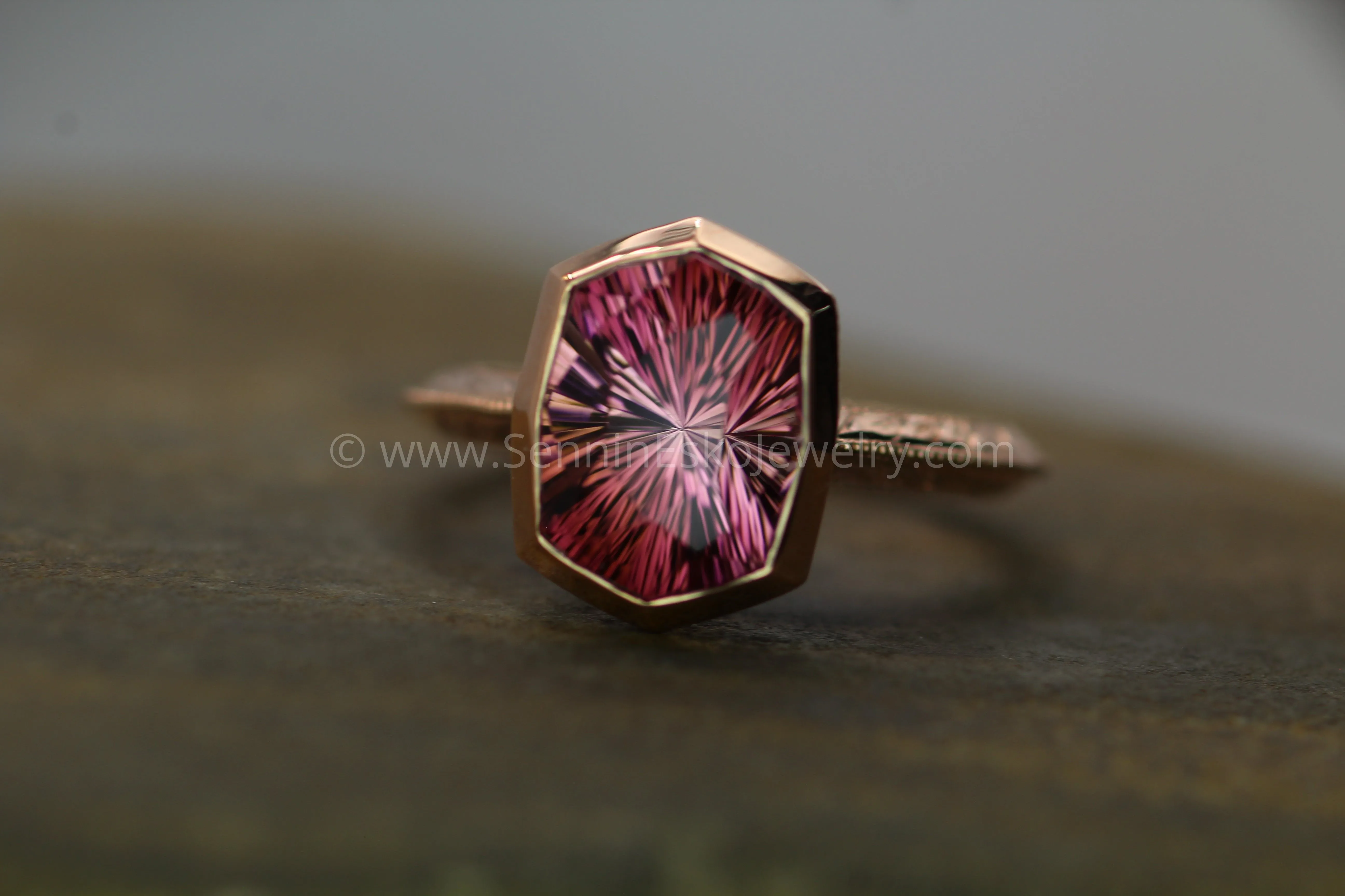 Medium/Heavy Weight Engraved Solitaire Bezel Ring Setting - Malkhan Tourmaline Depicted (Setting Only, Center Stone Sold Separately)