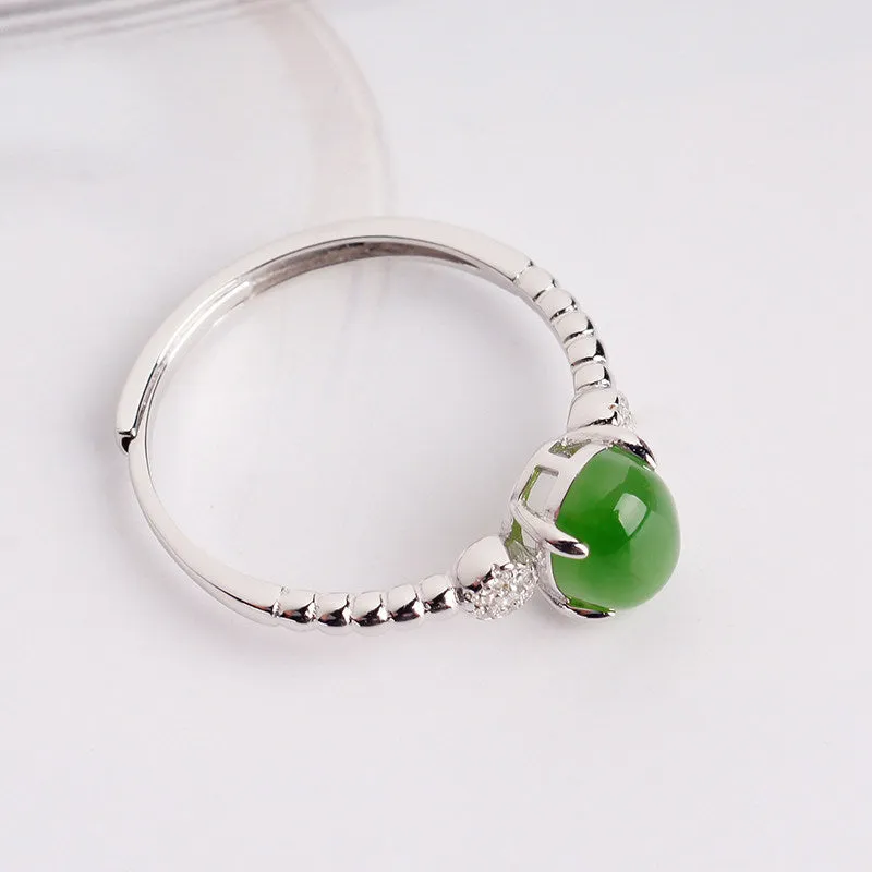 Natural Jade Ring Nephrite Silver Zircon Adjustable Ring ZNRG138