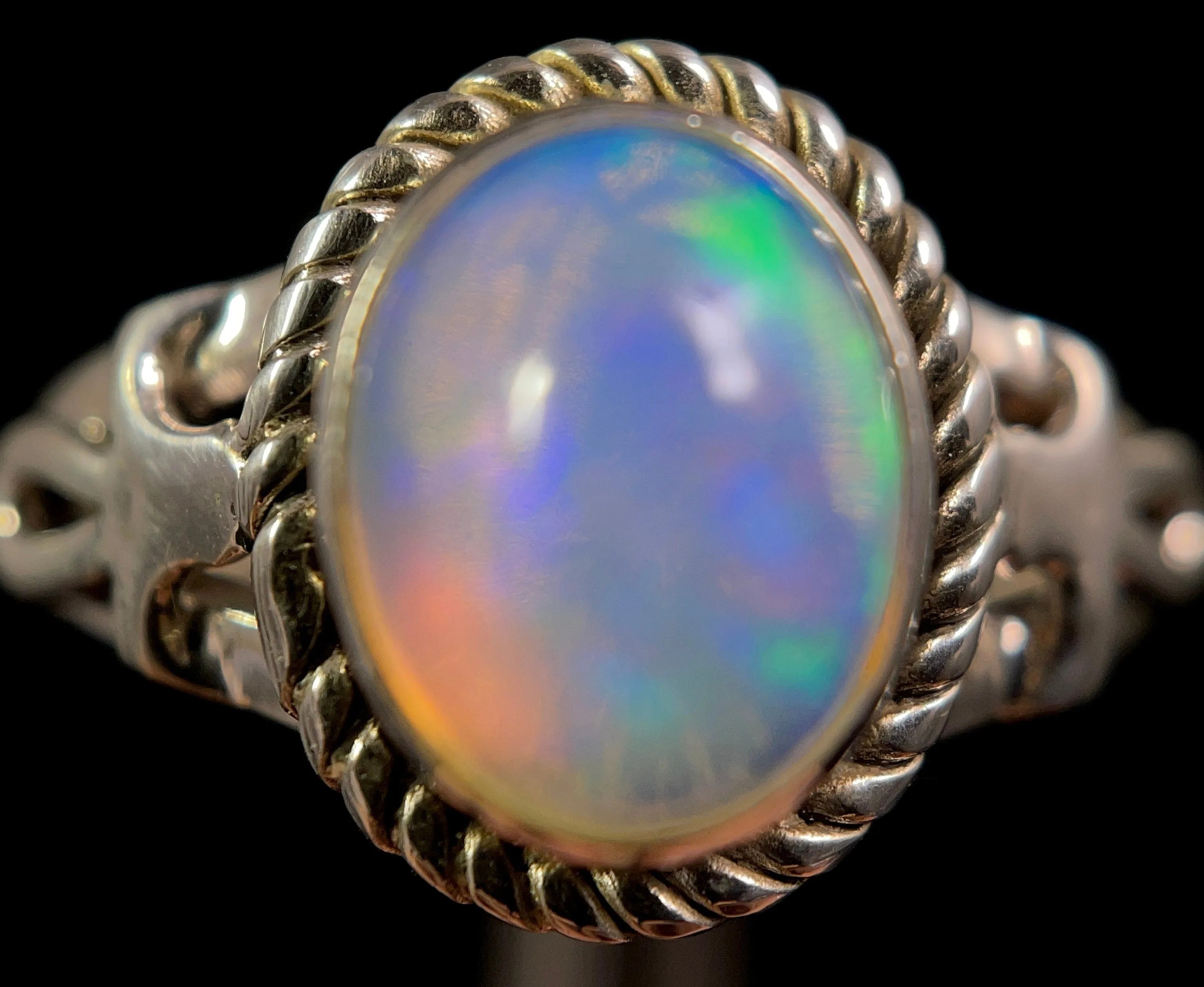 OPAL RING - Sterling Silver, Size 9.5 - Ethiopian Opal Rings for Women, Bridal Jewelry, Welo Opal, 49162