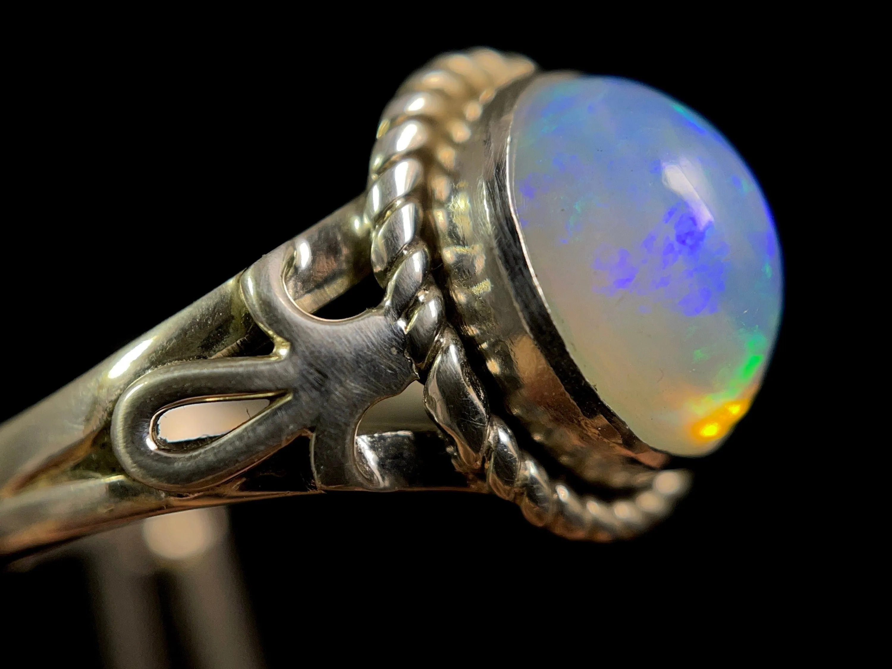 OPAL RING - Sterling Silver, Size 9.5 - Ethiopian Opal Rings for Women, Bridal Jewelry, Welo Opal, 49162