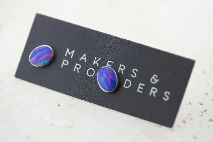 opal stud - oval - grape