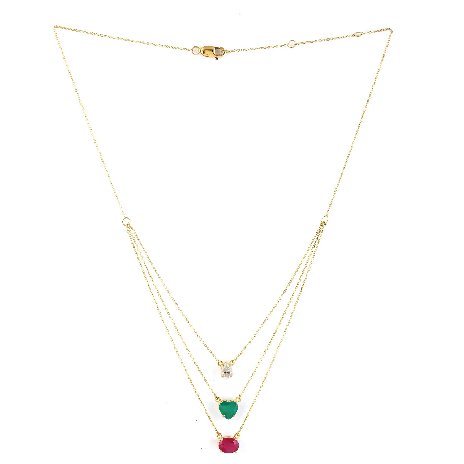 Oval Cut Ruby Heart Cut Emerald Pear Diamond Choker Necklace In 18K Yellow Gold Jewelry