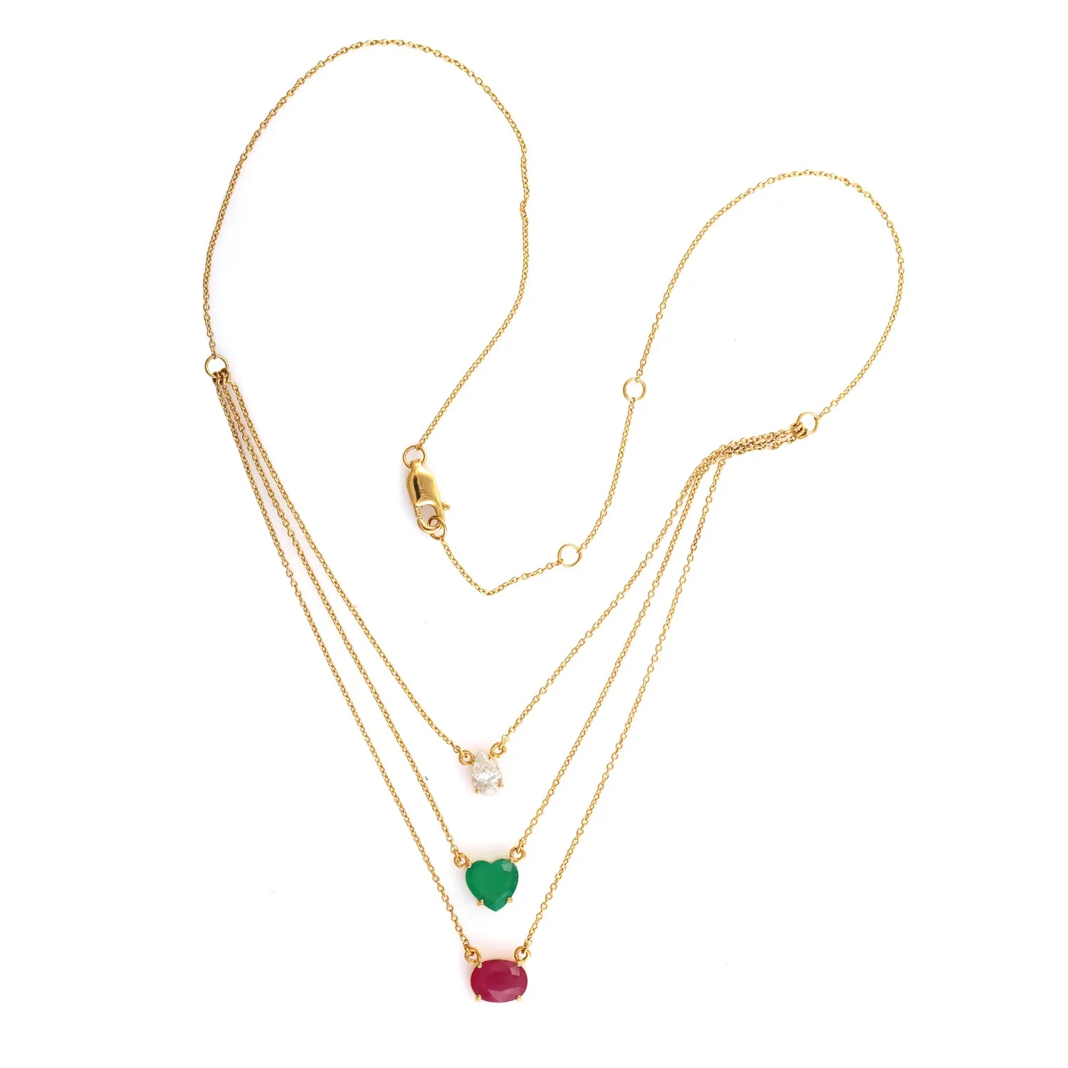 Oval Cut Ruby Heart Cut Emerald Pear Diamond Choker Necklace In 18K Yellow Gold Jewelry